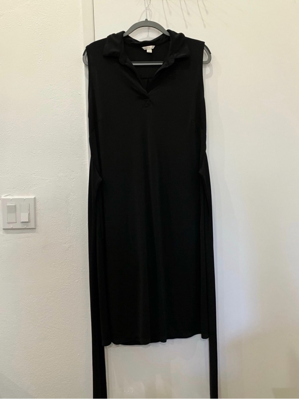 Cato black sleeveless dress, with polo-style collar and side waist ties, XL